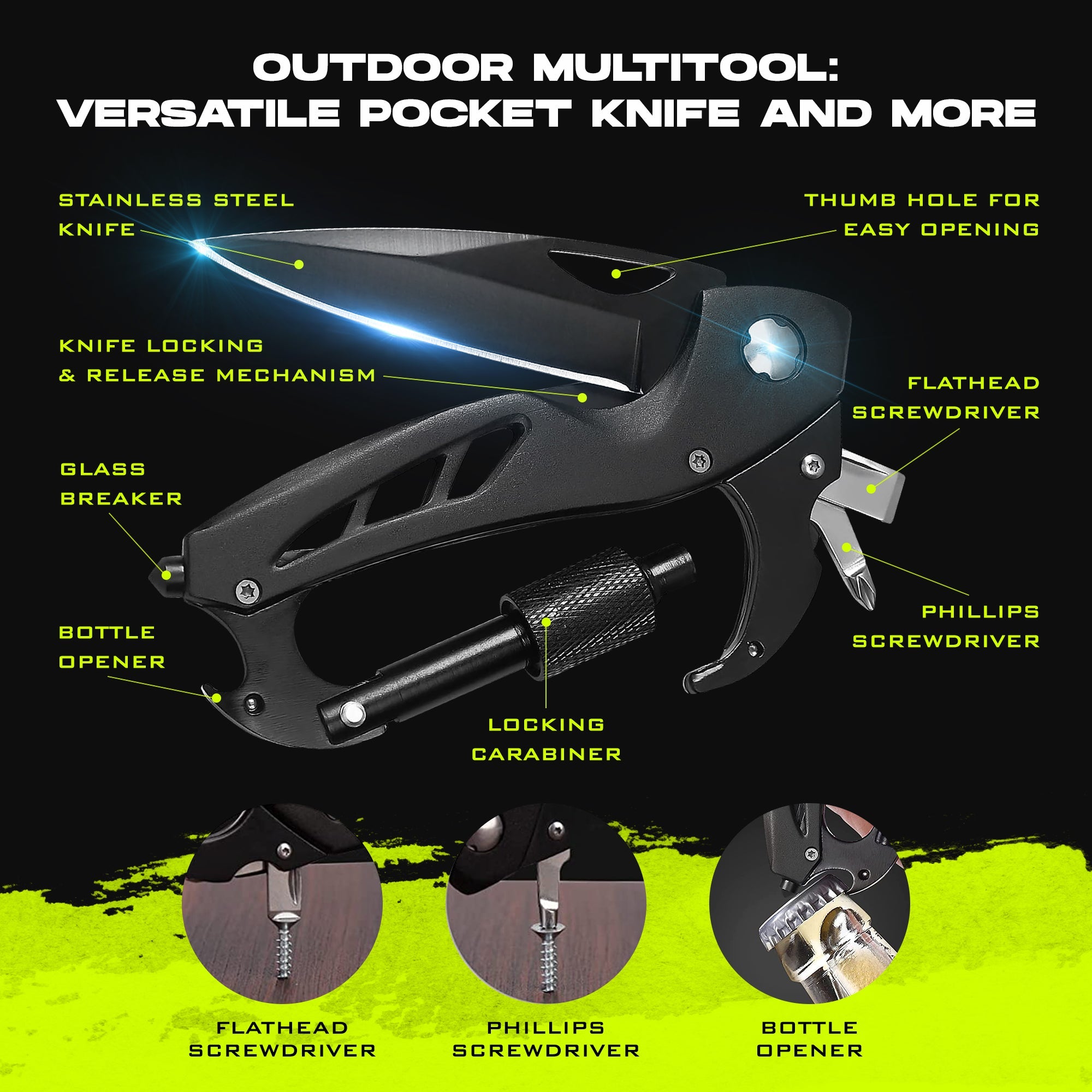 2-Pack Carabiner Knives — Clip-Access Multitool EDC