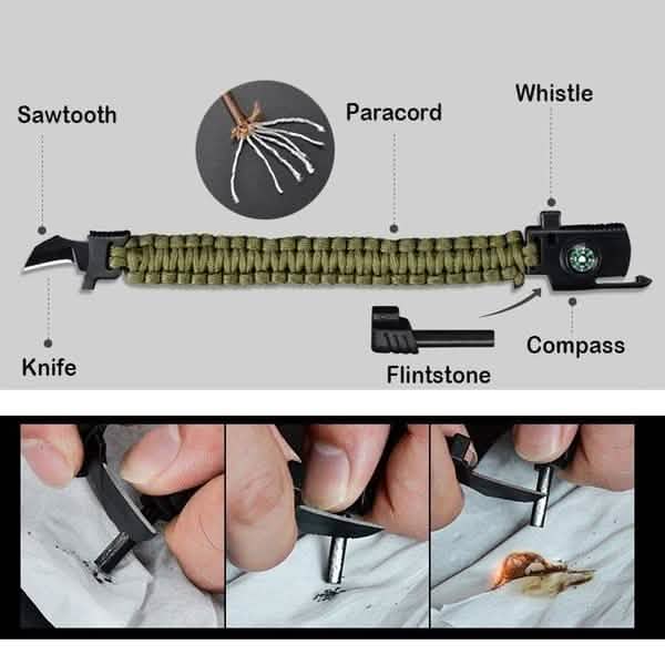 5-in-1 Paracord Survival Bracelet with Compass and Fire Starter