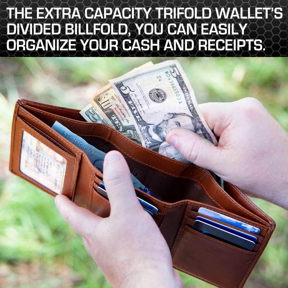 Men's RFID Trifold Wallet 7 Slot with ID Window