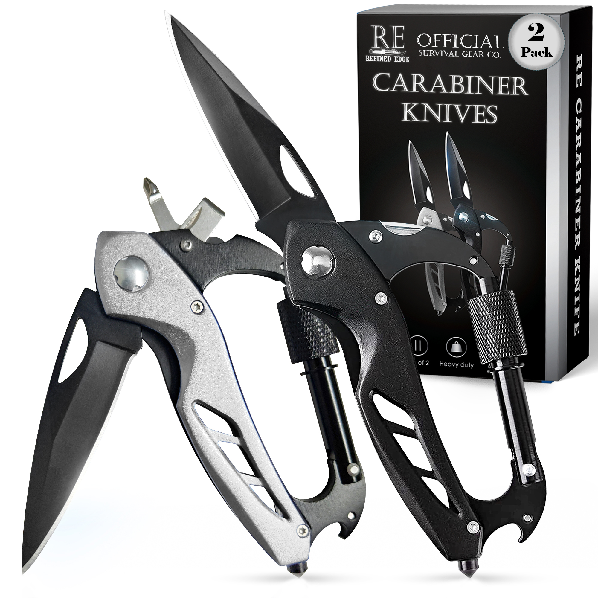 2-Pack Carabiner Knives — Clip-Access Multitool EDC