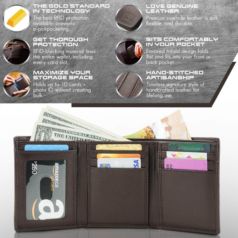 Men's RFID Trifold Wallet 7 Slot with ID Window